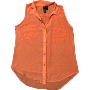 Fun & Flirt Sheer Coral ButtonUp Collared Tank Top